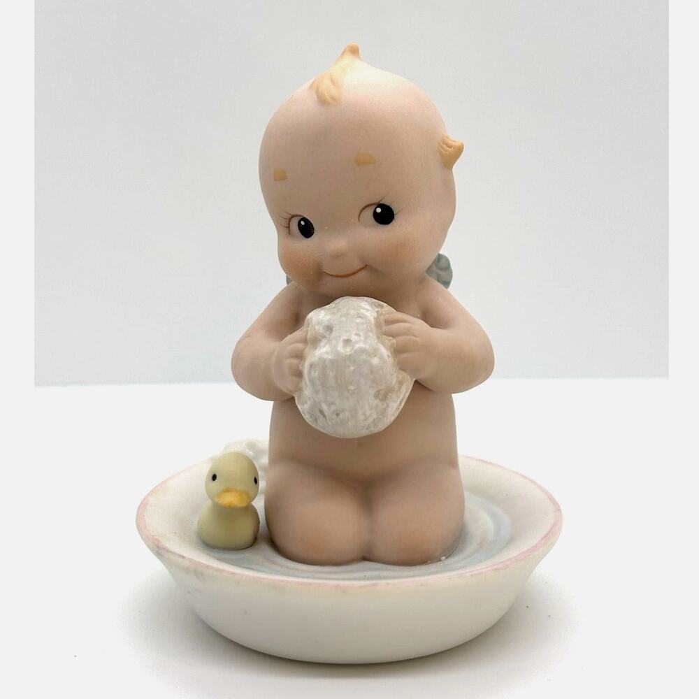 Adorable Vintage 1991 Enesco, Rose O'Neill Porcelain Kewpie Doll, Bath Time